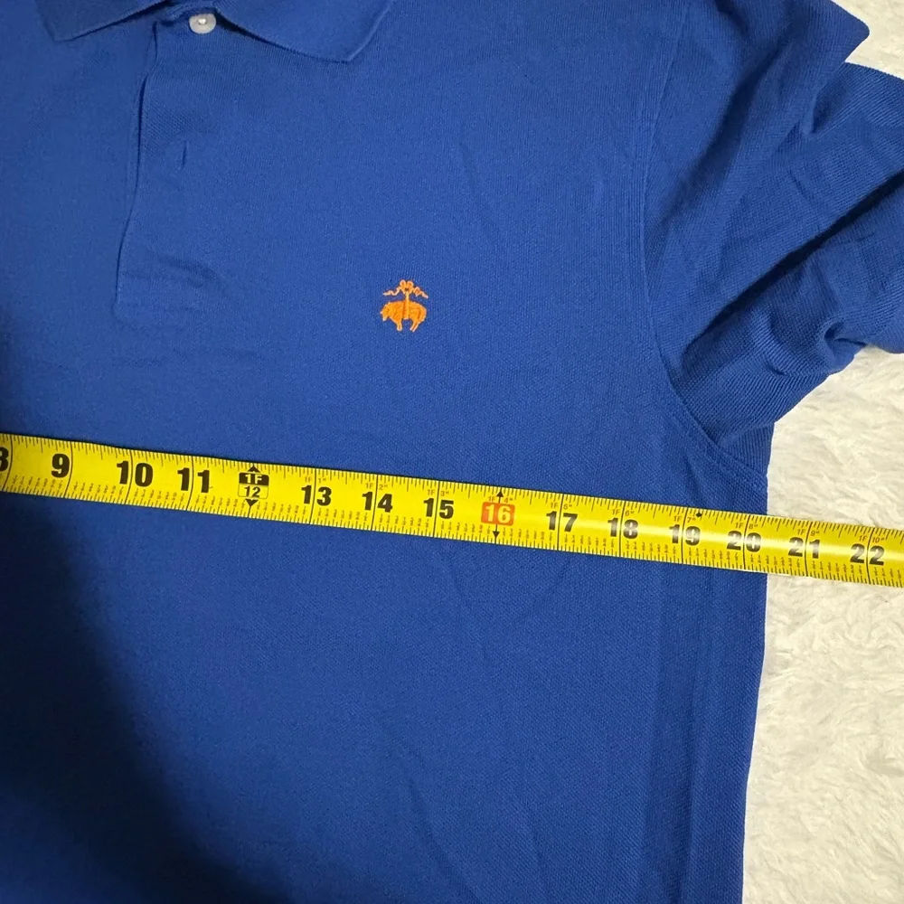 BROOKS BROTHERS Cobalt Blue Orange Logo Supima Cotton Short Sleeve Polo Size M